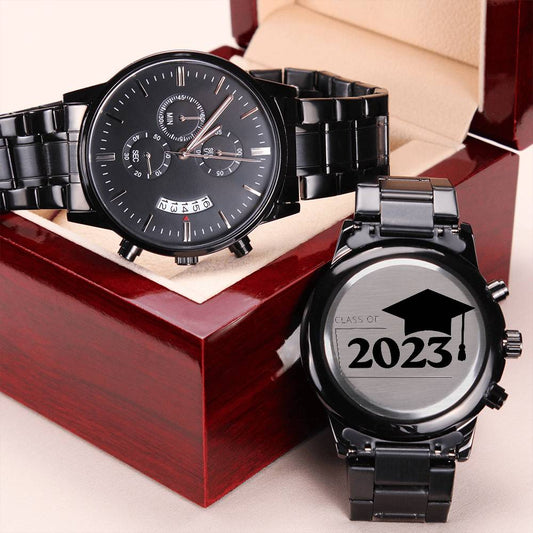 2023 Engraved Black Chronograph Watch