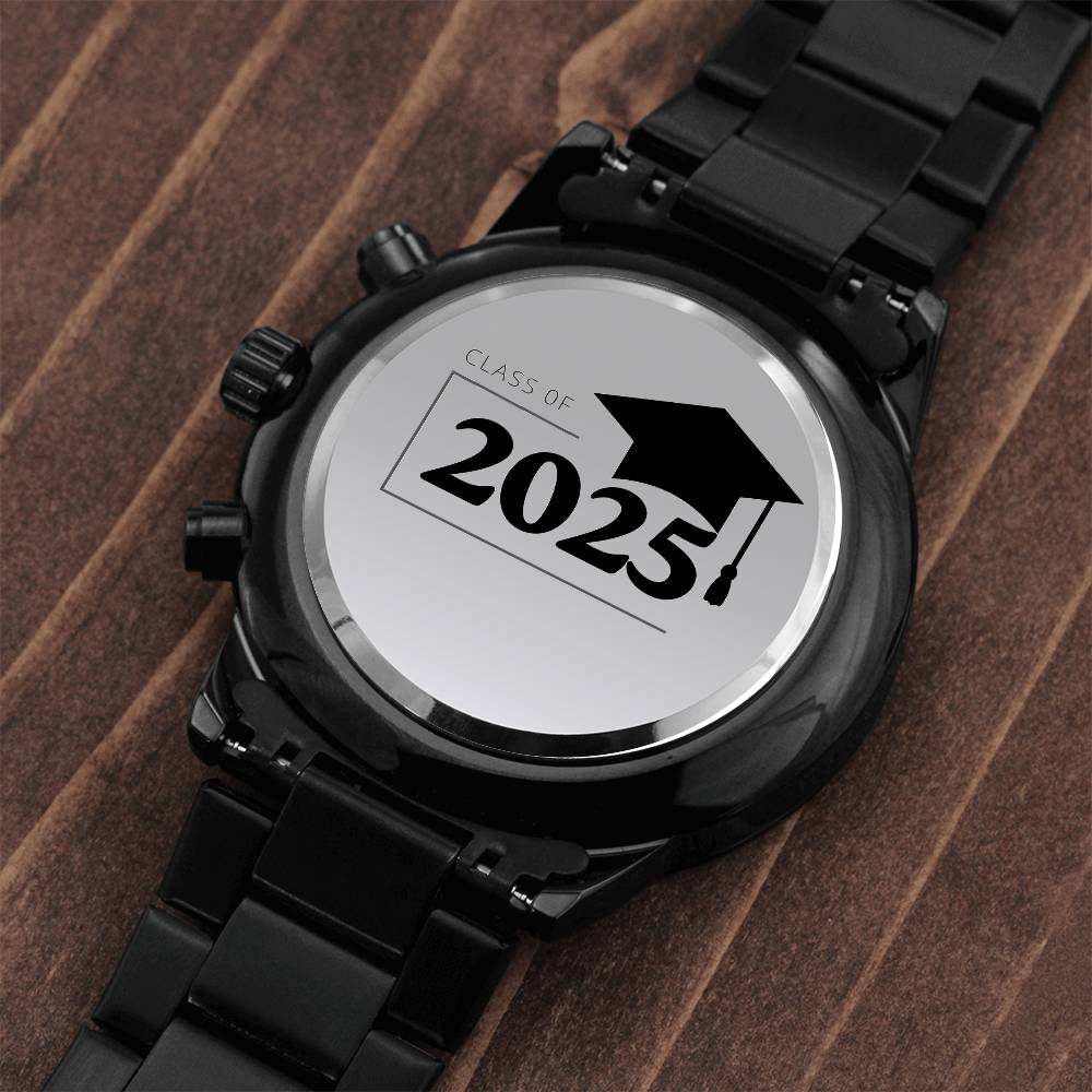 2025 Engraved Black Chronograph Watch