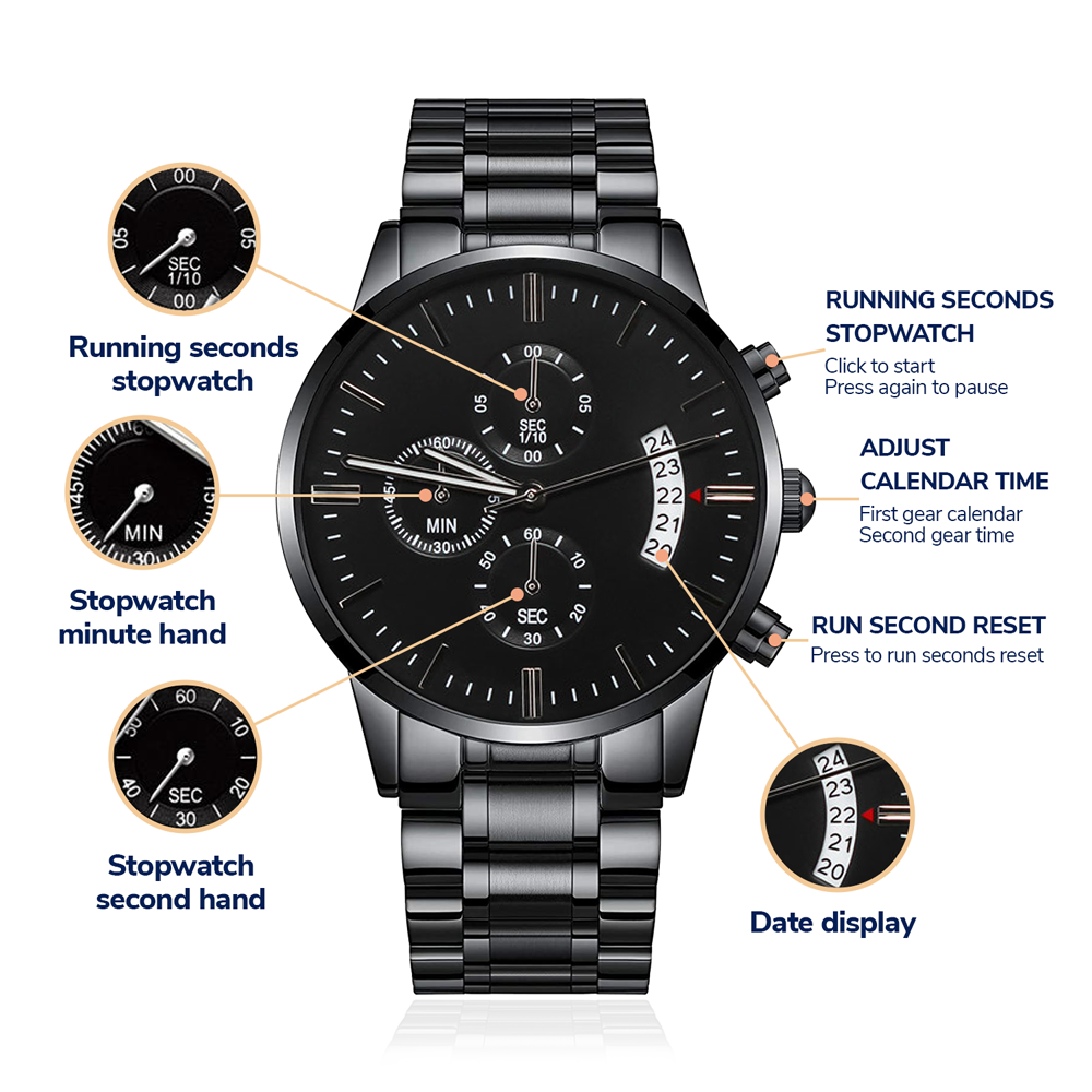 2025 Engraved Black Chronograph Watch