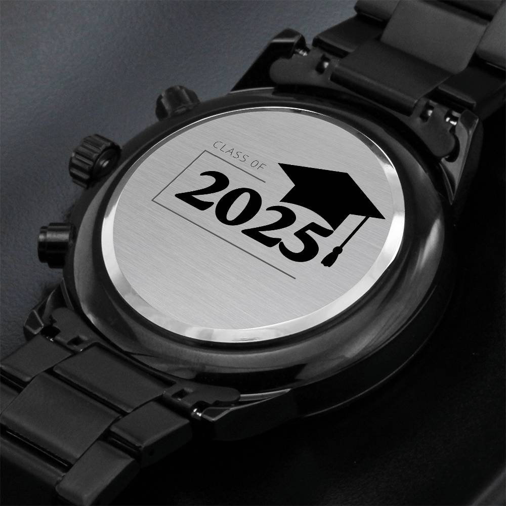 2025 Engraved Black Chronograph Watch