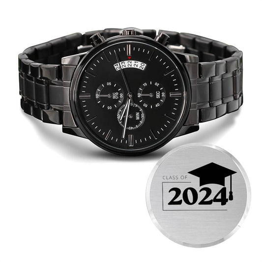 2024 Engraved Black Chronograph Watch