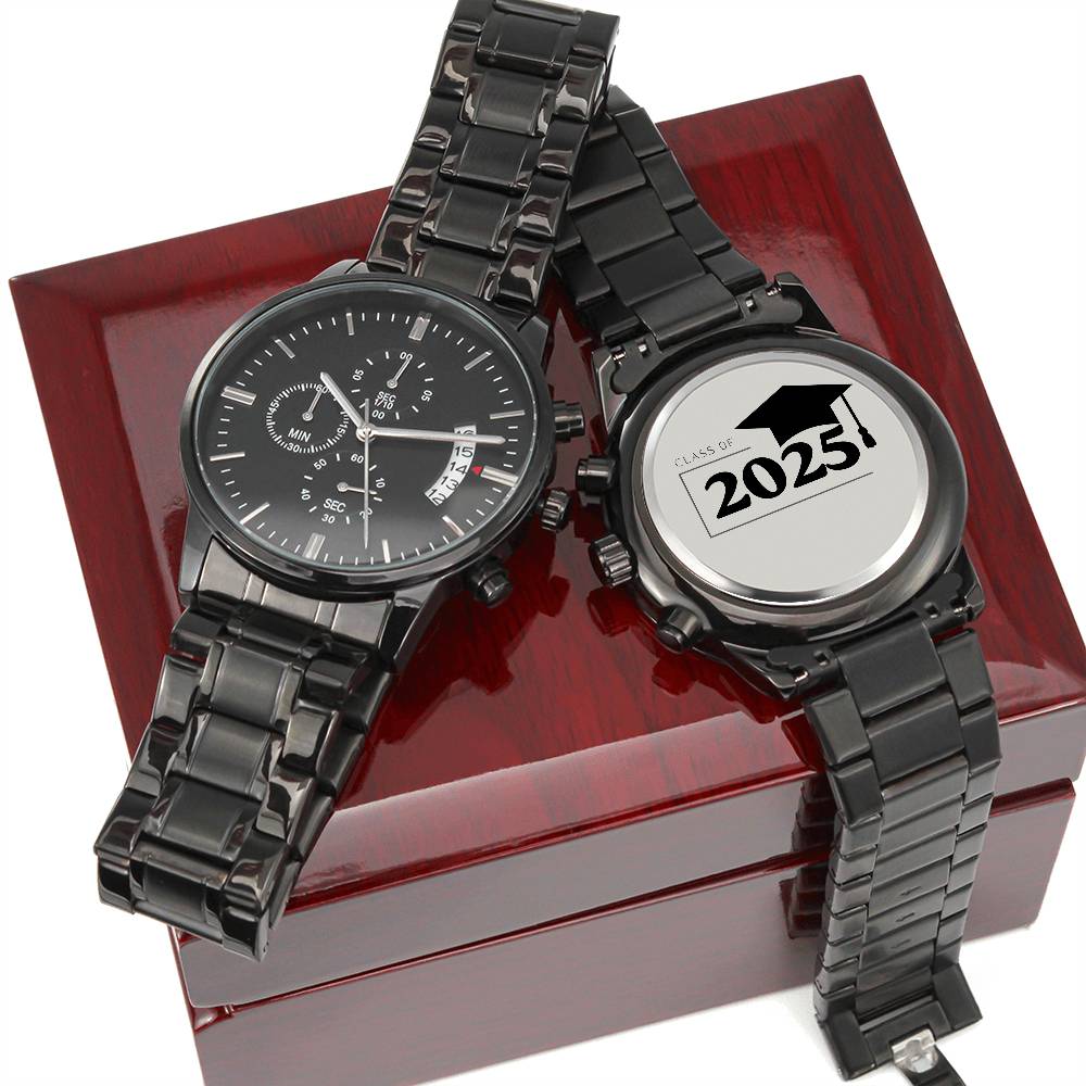 2025 Engraved Black Chronograph Watch