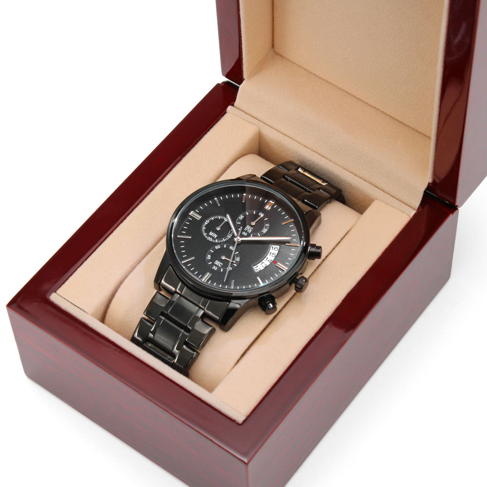 2025 Engraved Black Chronograph Watch